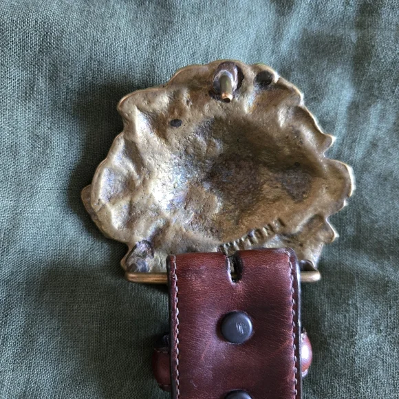 Gold Lion Buckle on Brown Leather Belt - Picture 3 of 4